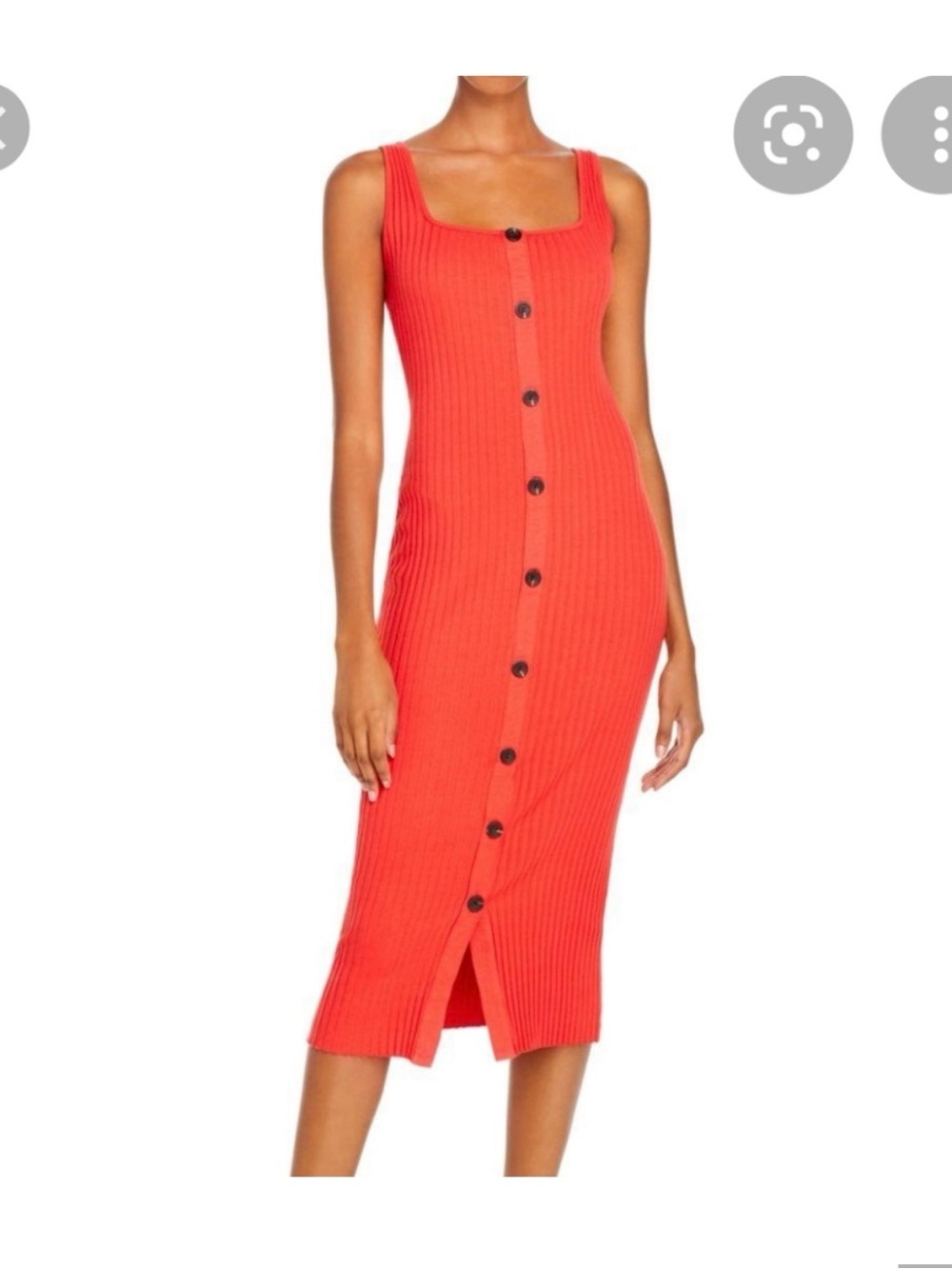 $290 Enza Costa Sleeveless Ribbed Button-Front Midi Dress in Coral